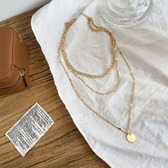 Multi-layer Necklaces Charm Jewelry SS1233 Golden Chain Rounded Pendent