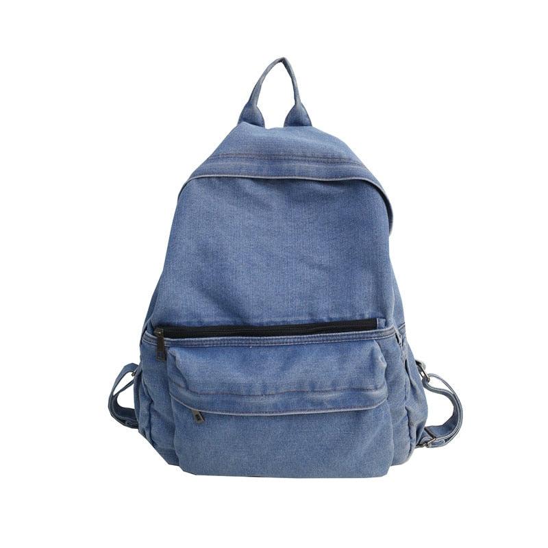 Multifunction Denim Cool Backpack EN257 - Korean Style Blue School Bag