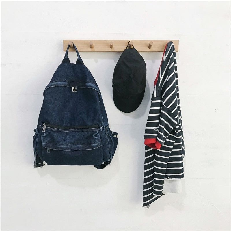 Multifunction Denim Cool Backpack EN257 - Korean Style Blue School Bag