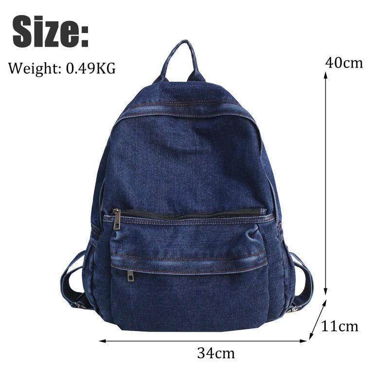 Multifunction Denim Cool Backpack EN257 - Korean Style Blue School Bag