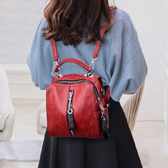 Multifunctional cool backpack new  ladies backpack soft PU leather travel bag designer personality slider bag brown