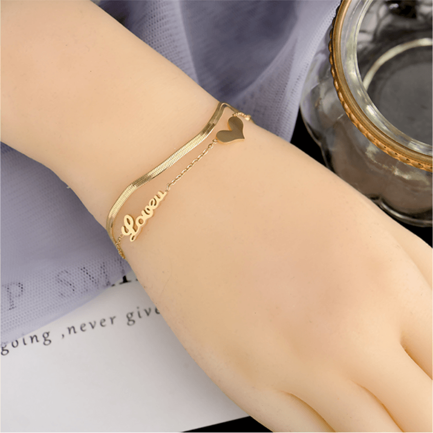 Multilayer Bracelet Charm Jewelry KKS0309 Stainless Steel Lovers Heart Shape