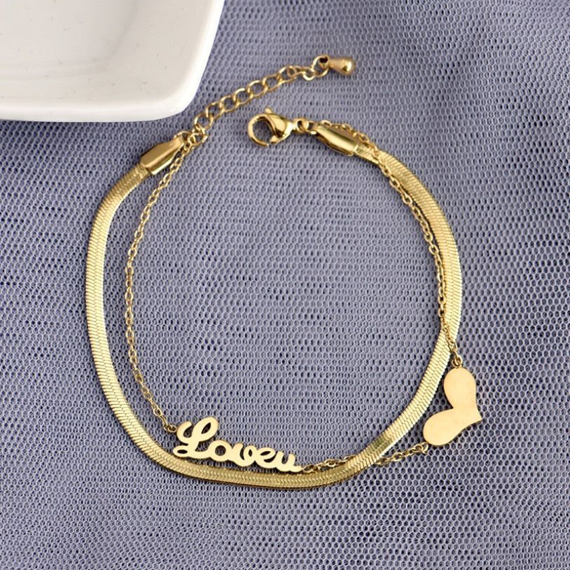 Multilayer Bracelet Charm Jewelry KKS0309 Stainless Steel Lovers Heart Shape