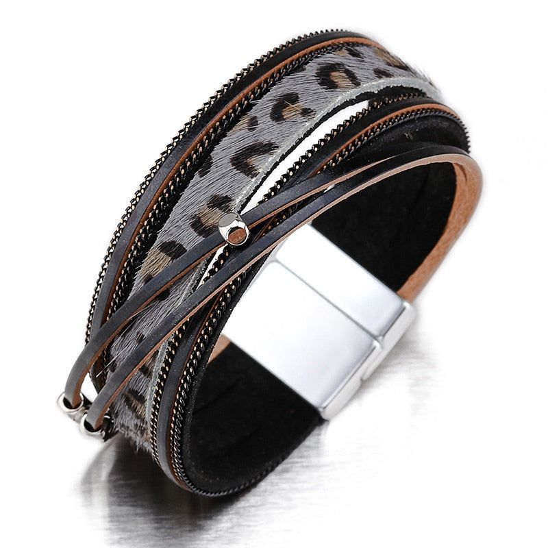 Multilayer Bracelets Charm Jewelry Fur Leopard Leather