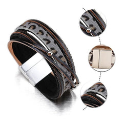 Multilayer Bracelets Charm Jewelry Fur Leopard Leather