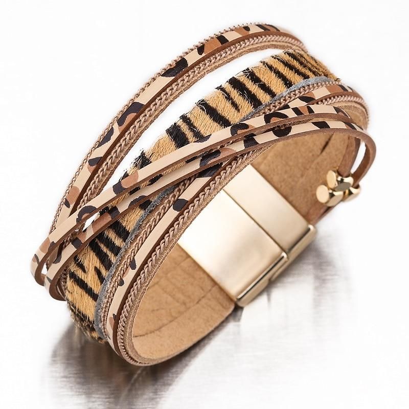 Multilayer Bracelets Charm Jewelry Fur Leopard Leather