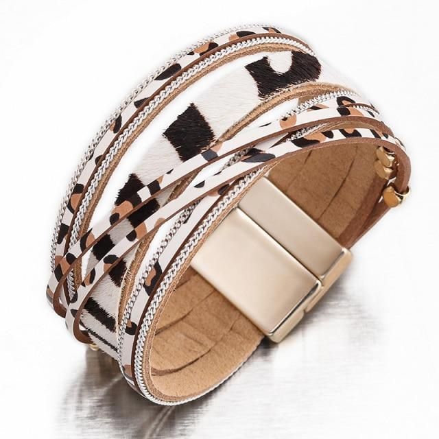 Multilayer Bracelets Charm Jewelry Fur Leopard Leather