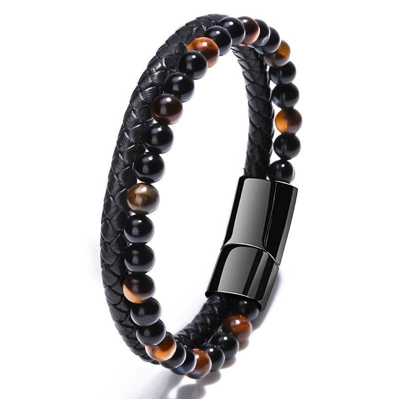 Multilayer Bracelets Charm Jewelry Nature Lava Stone Genuine Leather