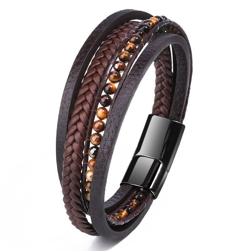 Multilayer Bracelets Charm Jewelry Stainless Steel Magnetic Lave Stone