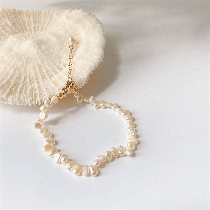 Natural Baroque Freshwater Pearl Heart-shaped Bracelet Necklaces Charm Jewelry Set YS1255