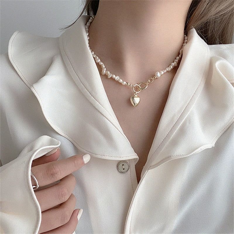 Natural Baroque Freshwater Pearl Heart-shaped Bracelet Necklaces Charm Jewelry Set YS1255