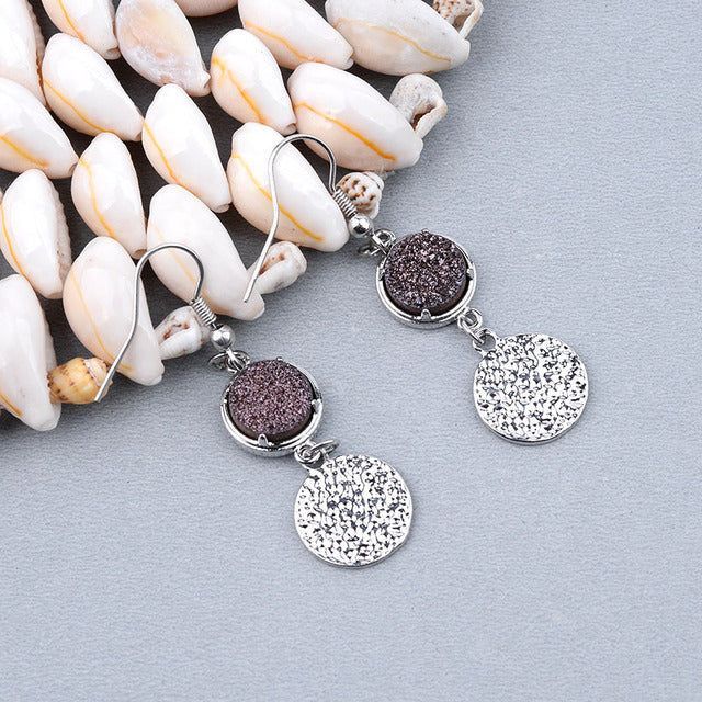 Natural Stone Druzy Drop Earrings Charm Jewelry ECJBS13 Star Rounded Shape