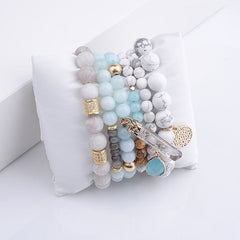 Natural Stone Glass Beads Bohemia Style 6 Pieces Bracelet Charm Jewelry Set BCJSK15