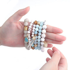 Natural Stone Glass Beads Bohemia Style 6 Pieces Bracelet Charm Jewelry Set BCJSK15