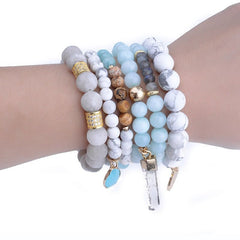 Natural Stone Glass Beads Bohemia Style 6 Pieces Bracelet Charm Jewelry Set BCJSK15