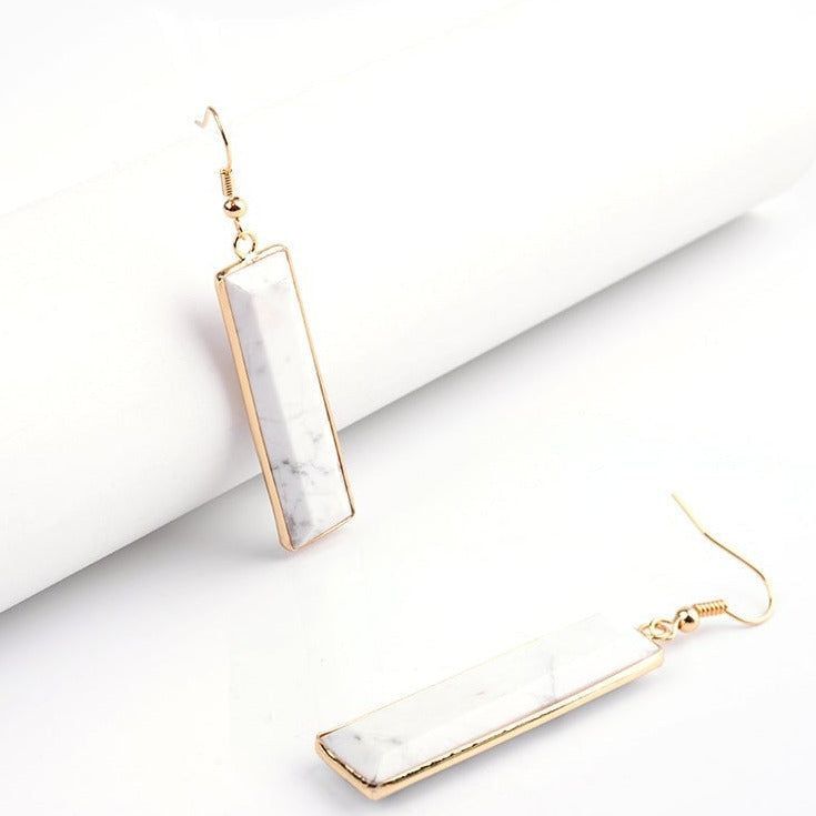 Natural Stone Rectangle Dangle Long Earrings Charm Jewelry BS0313