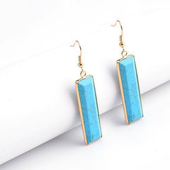 Natural Stone Rectangle Dangle Long Earrings Charm Jewelry BS0313