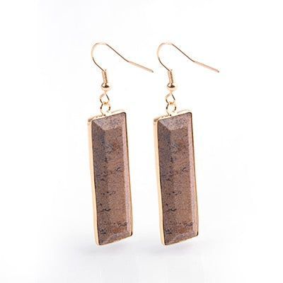 Natural Stone Rectangle Dangle Long Earrings Charm Jewelry BS0313