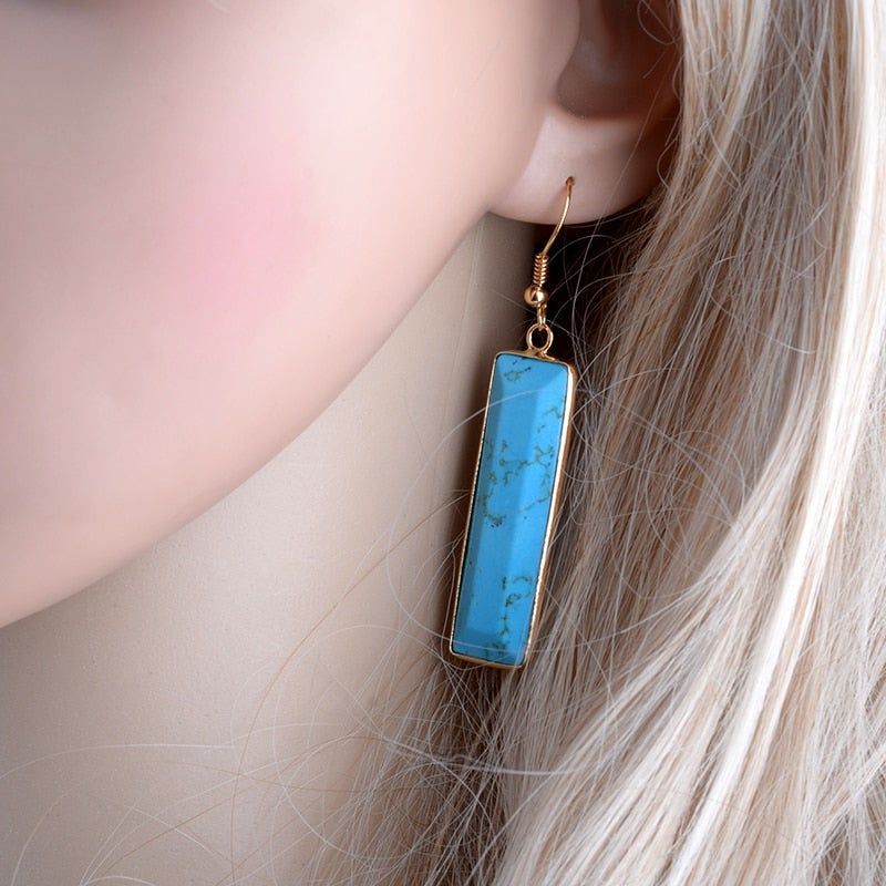 Natural Stone Rectangle Dangle Long Earrings Charm Jewelry BS0313