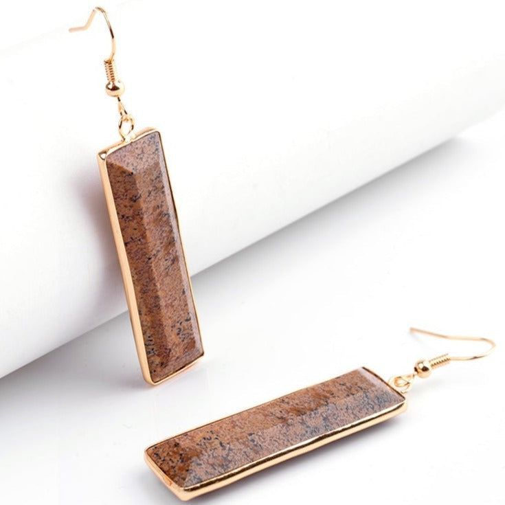 Natural Stone Rectangle Dangle Long Earrings Charm Jewelry BS0313