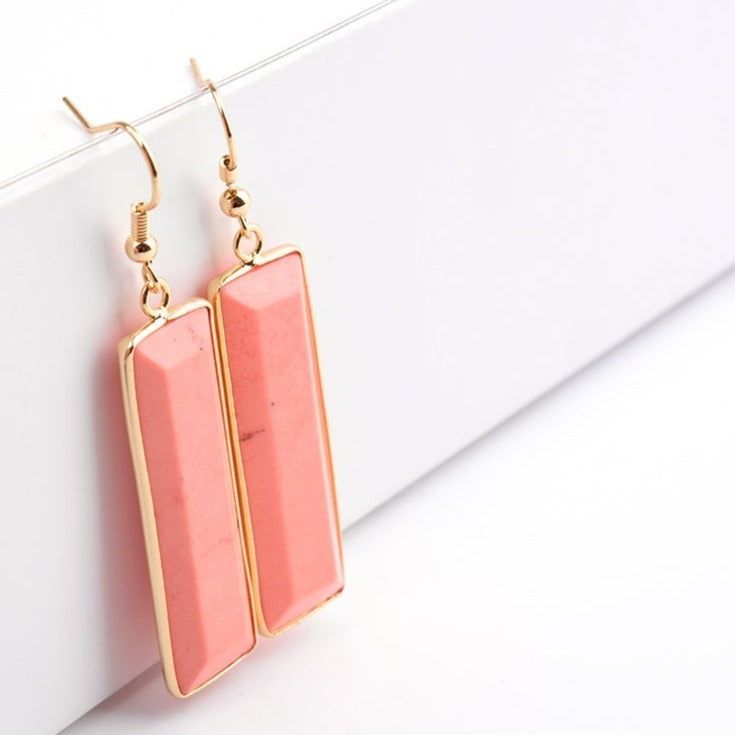 Natural Stone Rectangle Dangle Long Earrings Charm Jewelry BS0313