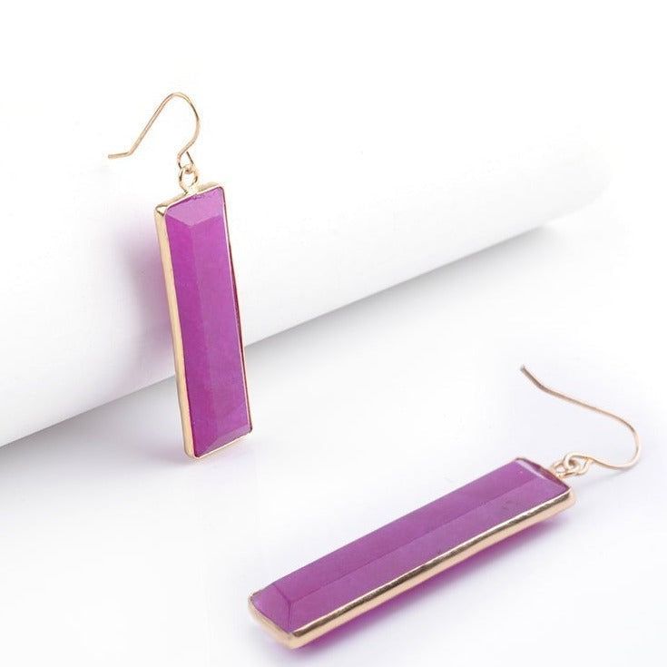 Natural Stone Rectangle Dangle Long Earrings Charm Jewelry BS0313