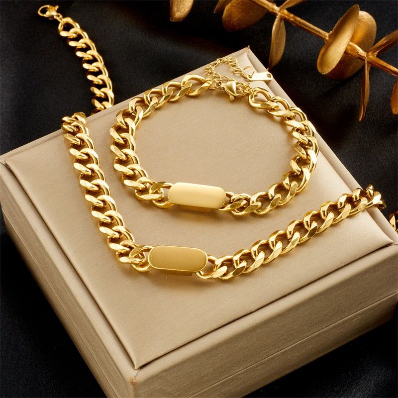 Necklace Bracelet Charm Jewelry Gold Chain Stainless Steel Charm Texture Collar YOS0337