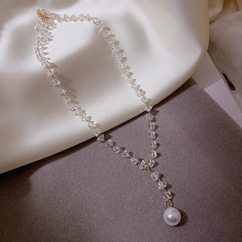 Necklaces Charm Jewelry Clear Crystal Simulated Pearl #ET507