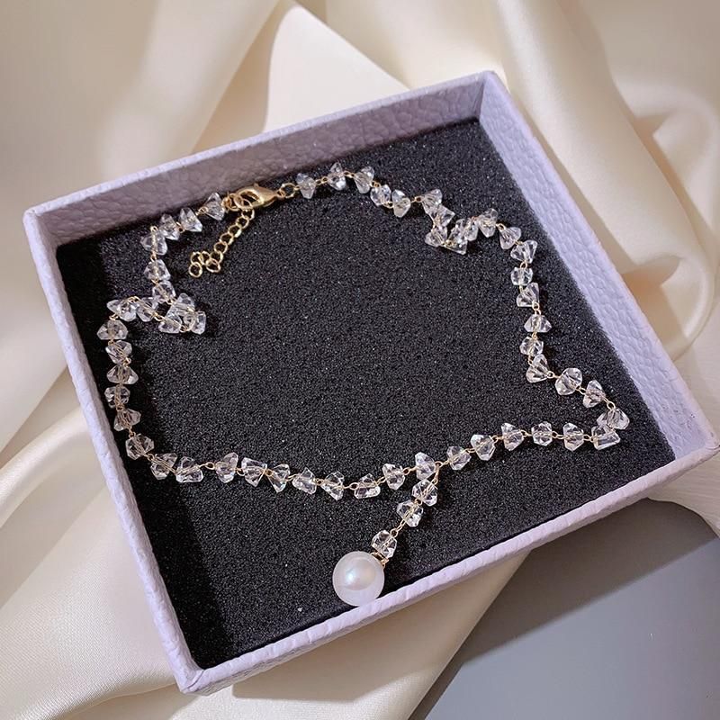 Necklaces Charm Jewelry Clear Crystal Simulated Pearl #ET507