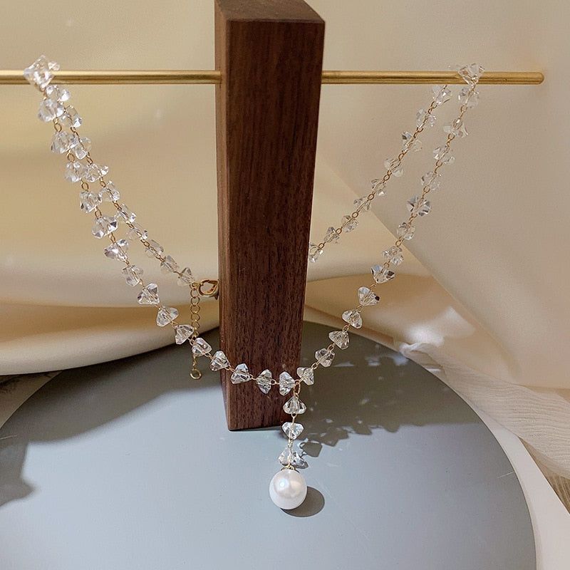 Necklaces Charm Jewelry Clear Crystal Simulated Pearl #ET507