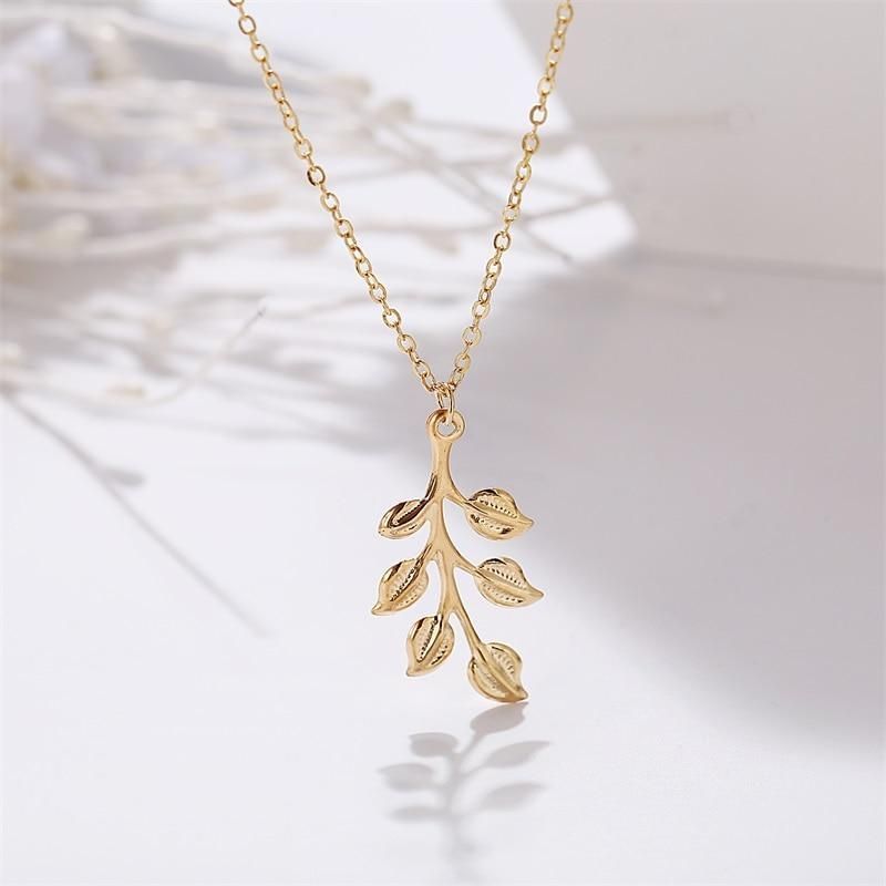 Necklaces Charm Jewelry Golden Minimalist Long Leaves ROS1140