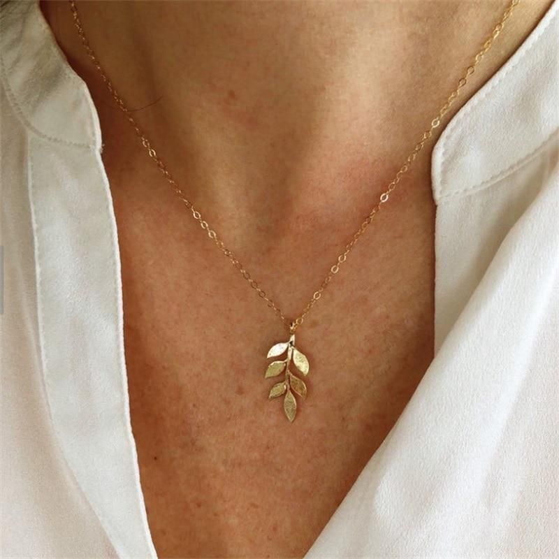 Necklaces Charm Jewelry Golden Minimalist Long Leaves ROS1140