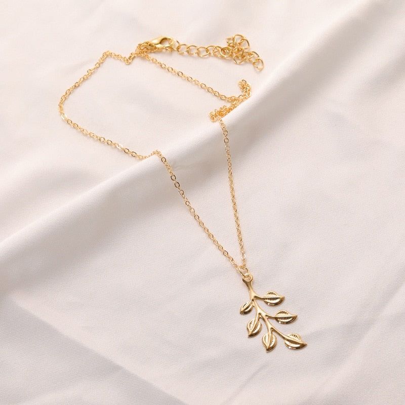 Necklaces Charm Jewelry Golden Minimalist Long Leaves ROS1140