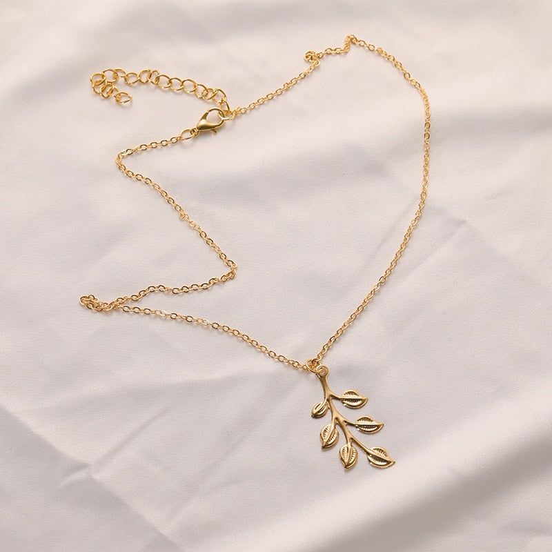 Necklaces Charm Jewelry Golden Minimalist Long Leaves ROS1140