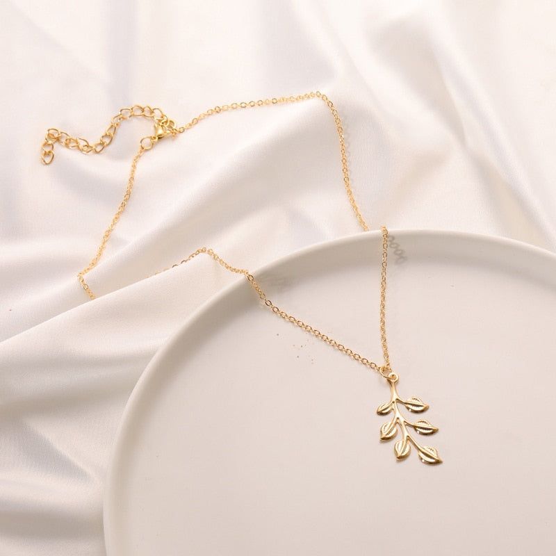 Necklaces Charm Jewelry Golden Minimalist Long Leaves ROS1140