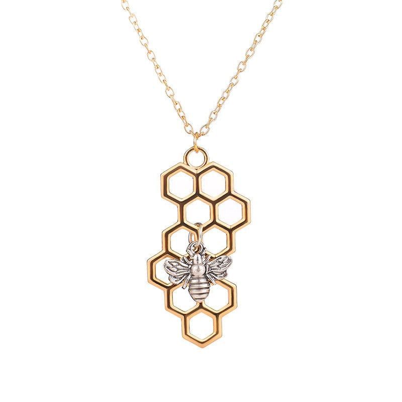 Necklaces Charm Jewelry Hexagon Honeycomb Bee Pattern NS0252