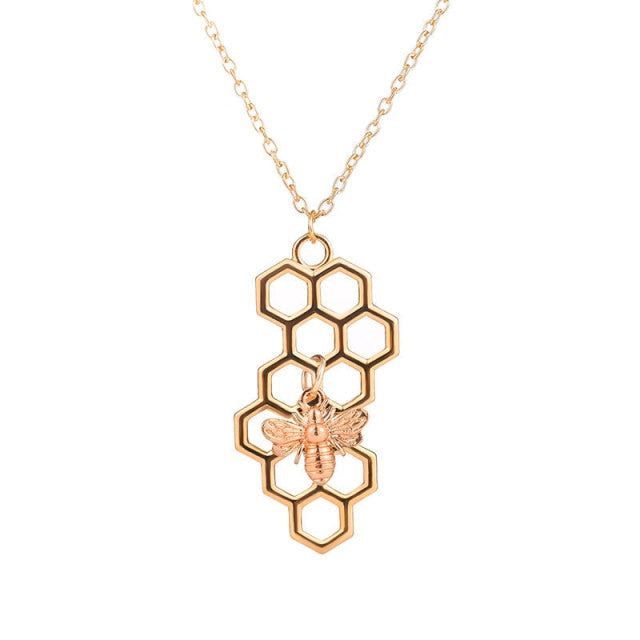 Necklaces Charm Jewelry Hexagon Honeycomb Bee Pattern NS0252