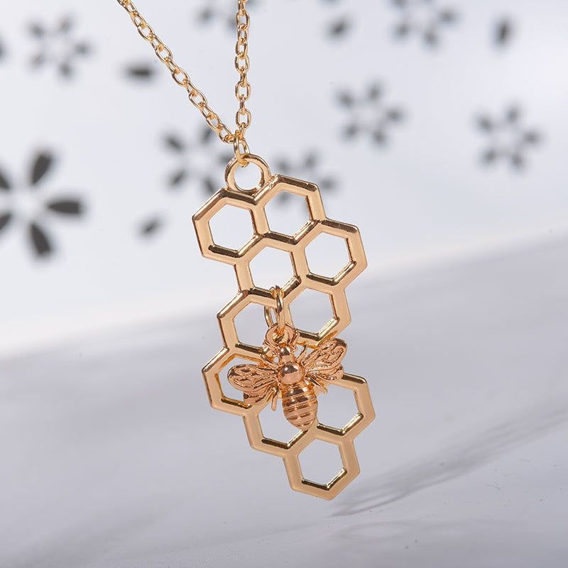 Necklaces Charm Jewelry Hexagon Honeycomb Bee Pattern NS0252