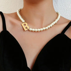 Necklaces Charm Jewelry Letter Pearl Choker Statement #ET307