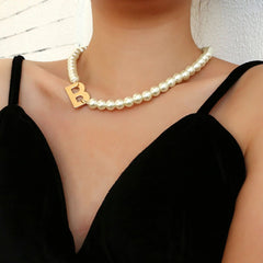 Necklaces Charm Jewelry Letter Pearl Choker Statement #ET307