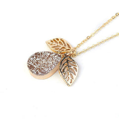 Necklaces Charm Jewelry NCJB04 Pear Leaf and Druzy Stone