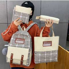 New 4Pcs/set Canvas School Bag For Teenagers Girls Student High Quality Women Travel School Cool Backpacks Female Book Bags