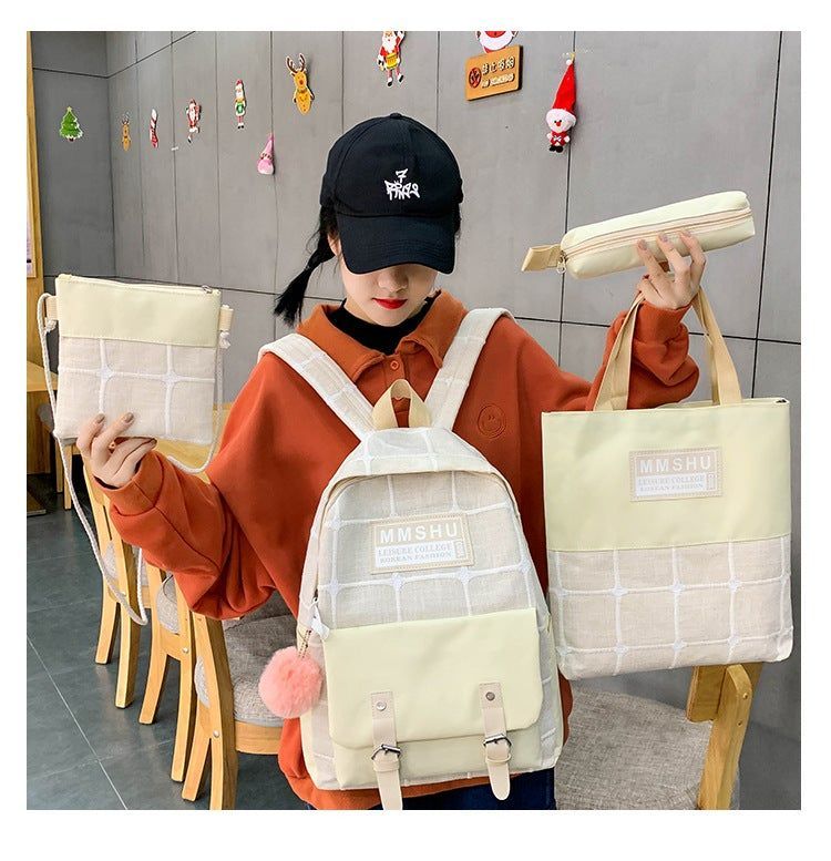 New 4Pcs/set Canvas School Bag For Teenagers Girls Student High Quality Women Travel School Cool Backpacks Female Book Bags