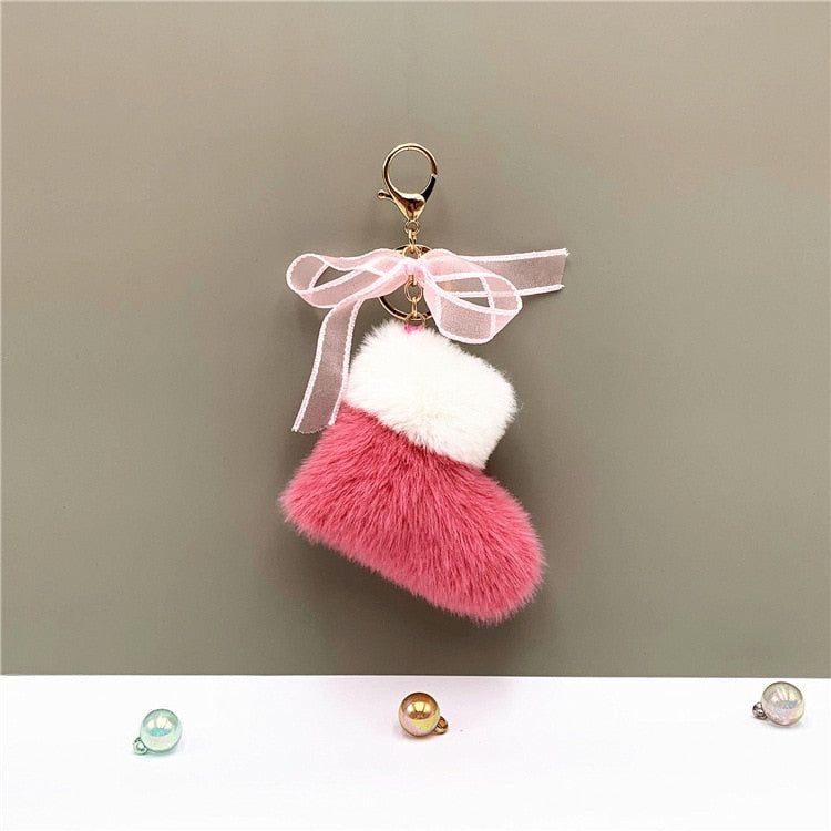 New Boots Keychain Cute Bow Bag Pendant Cartoon Plush Car Key Chain Ring Gift Accessories