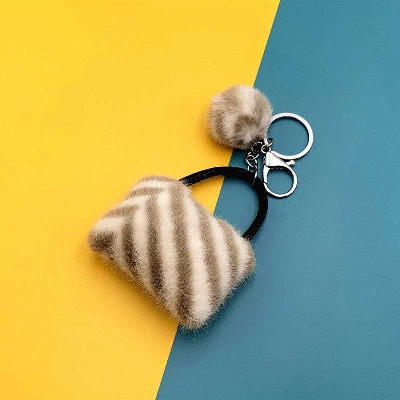 New Coin Purse Key Chain Cute Lady Bag Shape Plush Car Pendant Striped Ornament Small Gift Key Chain