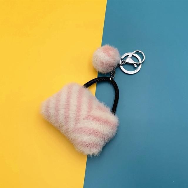 New Coin Purse Key Chain Cute Lady Bag Shape Plush Car Pendant Striped Ornament Small Gift Key Chain