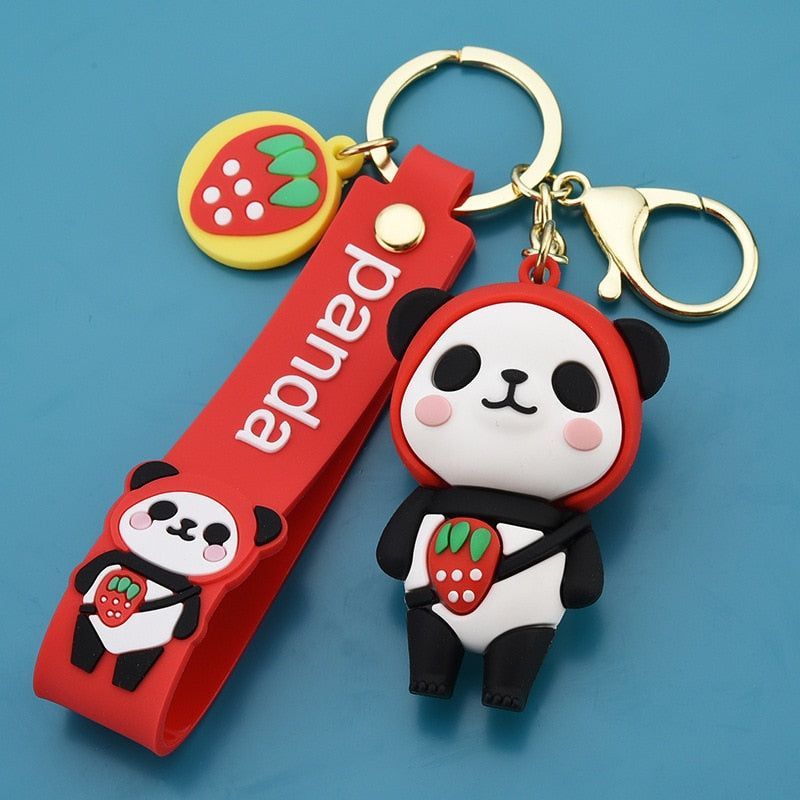 New Cute Panda Keychain Fruit Red Panda Pendant Key Accessories Simple Couple Bag Pendant Party Gift