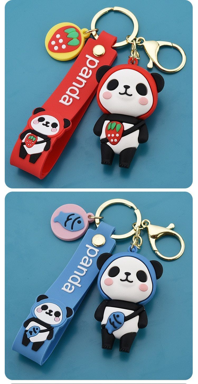 New Cute Panda Keychain Fruit Red Panda Pendant Key Accessories Simple Couple Bag Pendant Party Gift