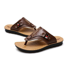 NEW   Flip Flops Summer 100% Genuine Leather Slippers Breathable Waterproof Leather Beach Slippers Casual Shoes 0032