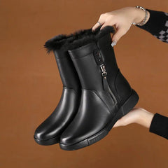 Non-Slip Leather Flat Mid-Calf Boots  Casual Shoes EK141